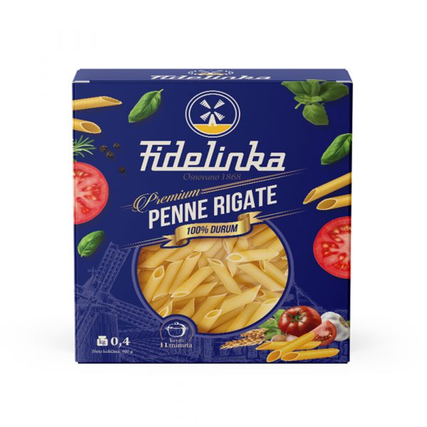 Durum kosi makaroni penne rigate u kutiji od 400g.